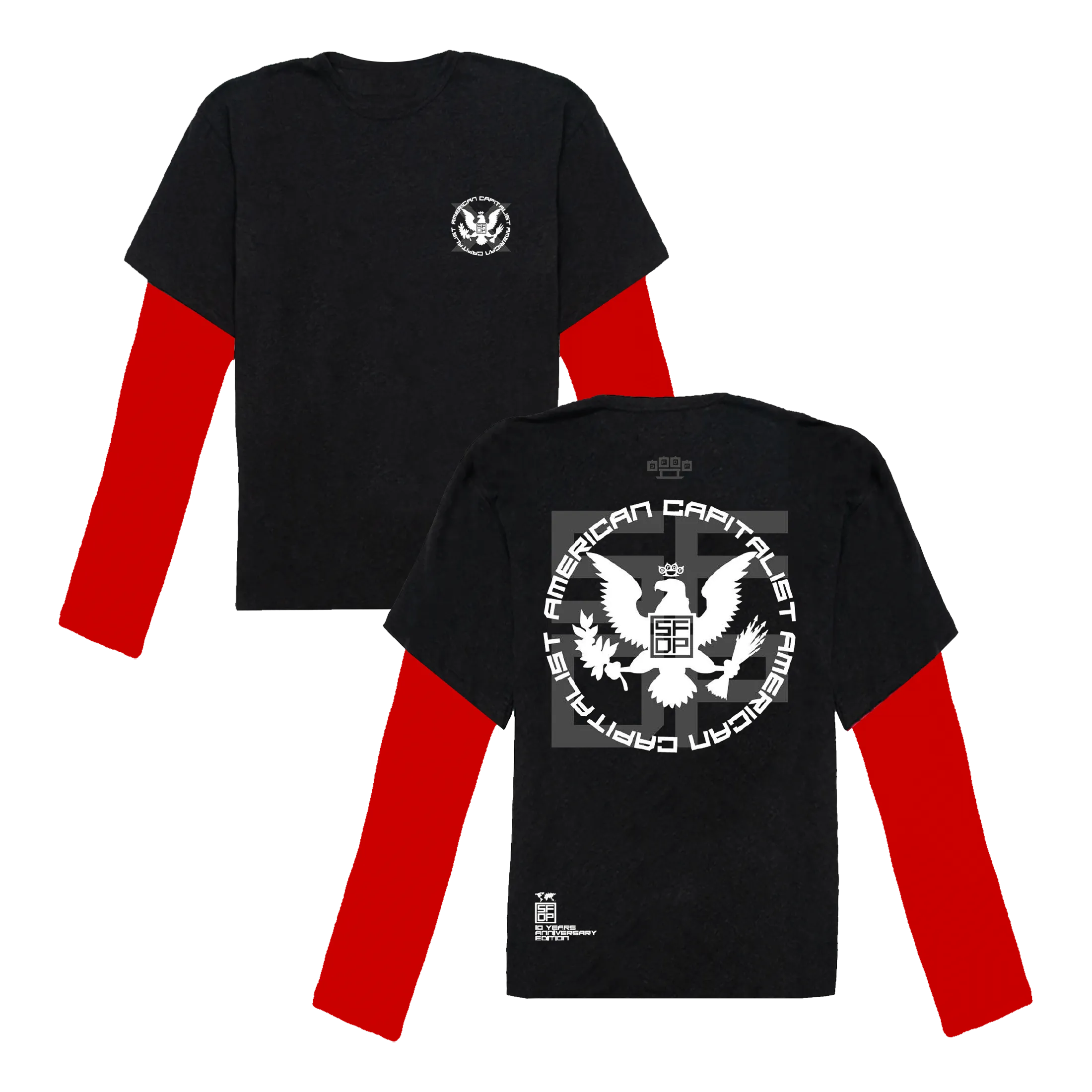 American Capitalist Black Tee with Red Longsleeve