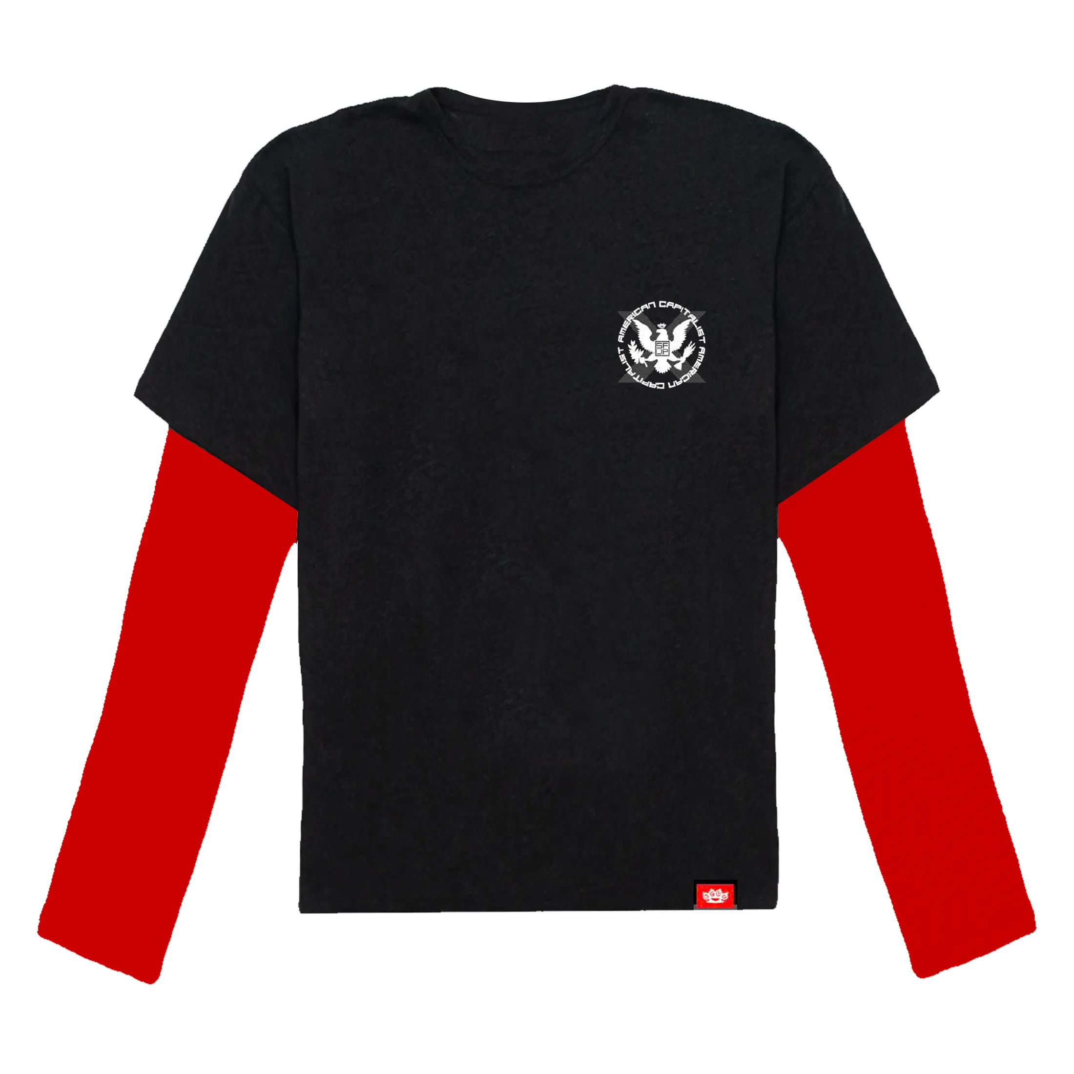 American Capitalist Black Tee with Red Longsleeve