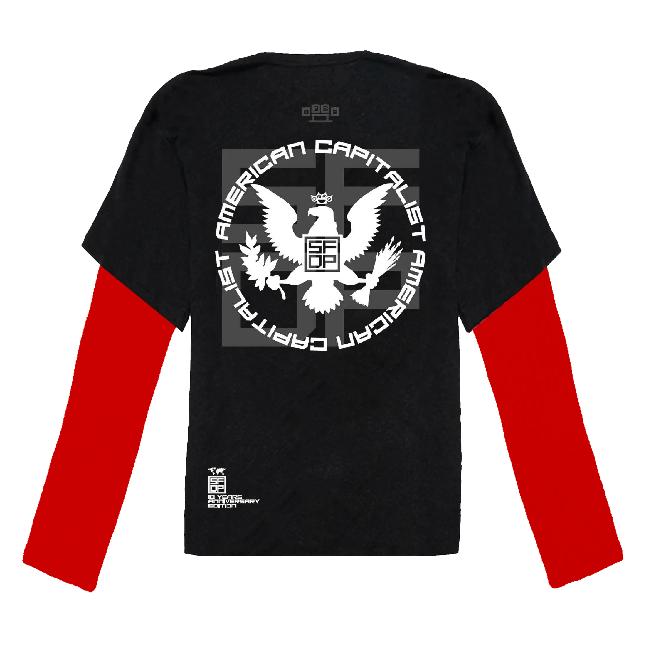 American Capitalist Black Tee with Red Longsleeve
