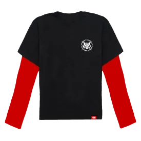 American Capitalist Black Tee with Red Longsleeve