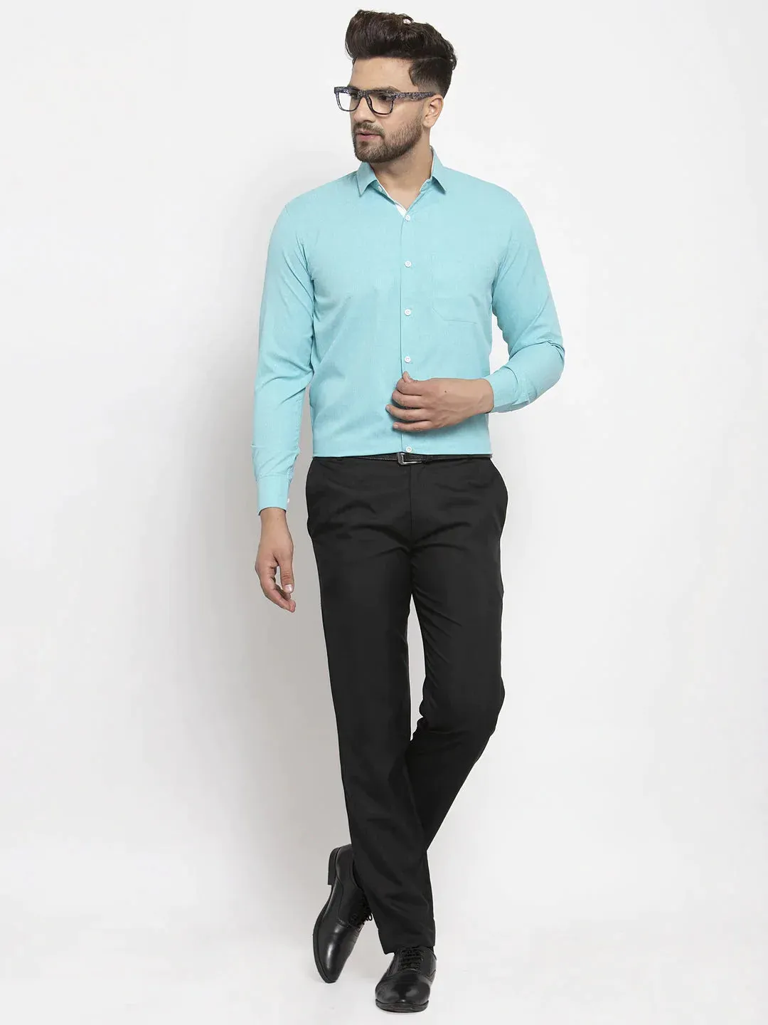 Aqua Blue Formal Shirt With White Detailing