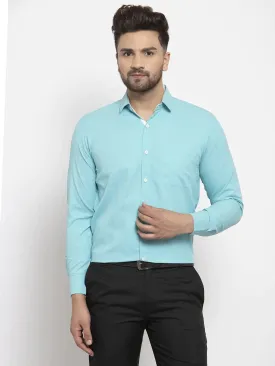 Aqua Blue Formal Shirt With White Detailing