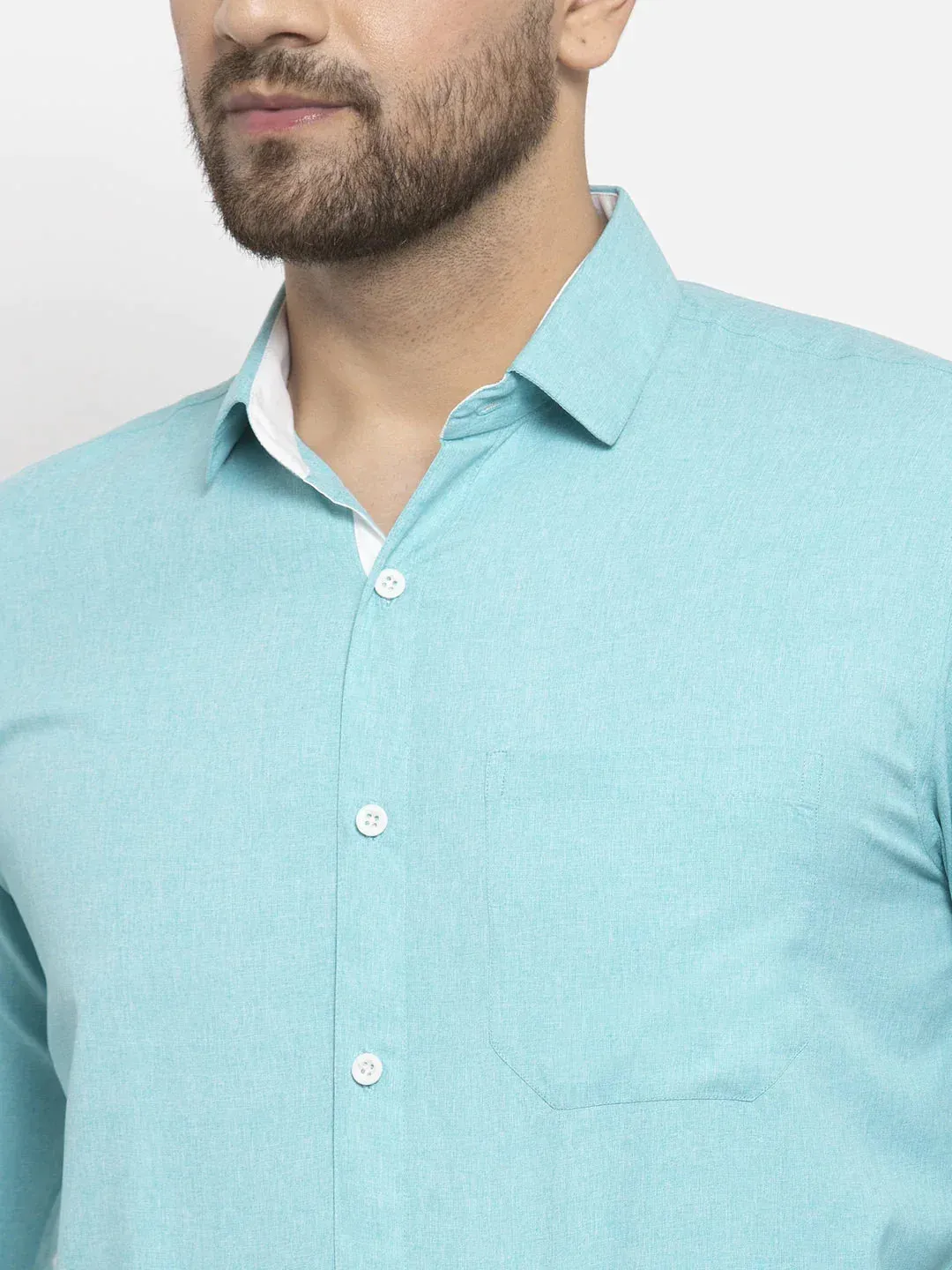 Aqua Blue Formal Shirt With White Detailing