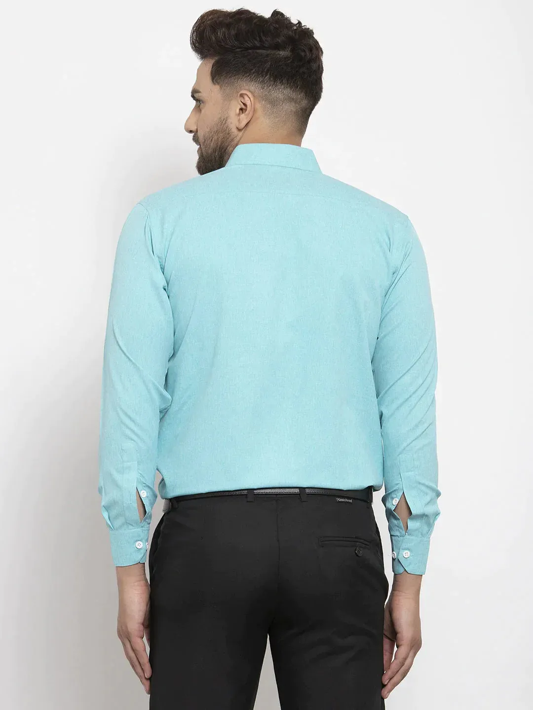 Aqua Blue Formal Shirt With White Detailing