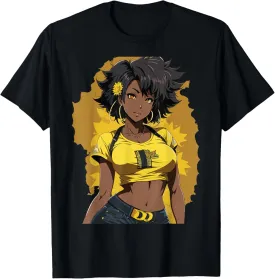 Black Anime Girl Kawaii Waifu Aesthetic Japanese woman T-Shirt