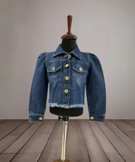 Blue Shaded Denim Jacket for Little Girls