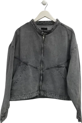 boohooMan Black Collarless Oversize Denim Jacket UK L