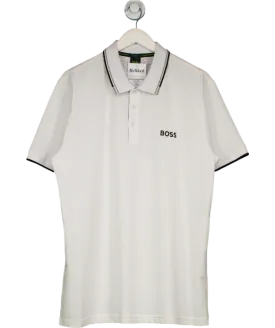 BOSS White Cotton Blend Polo Shirt With Logo Under Collar UK XXL