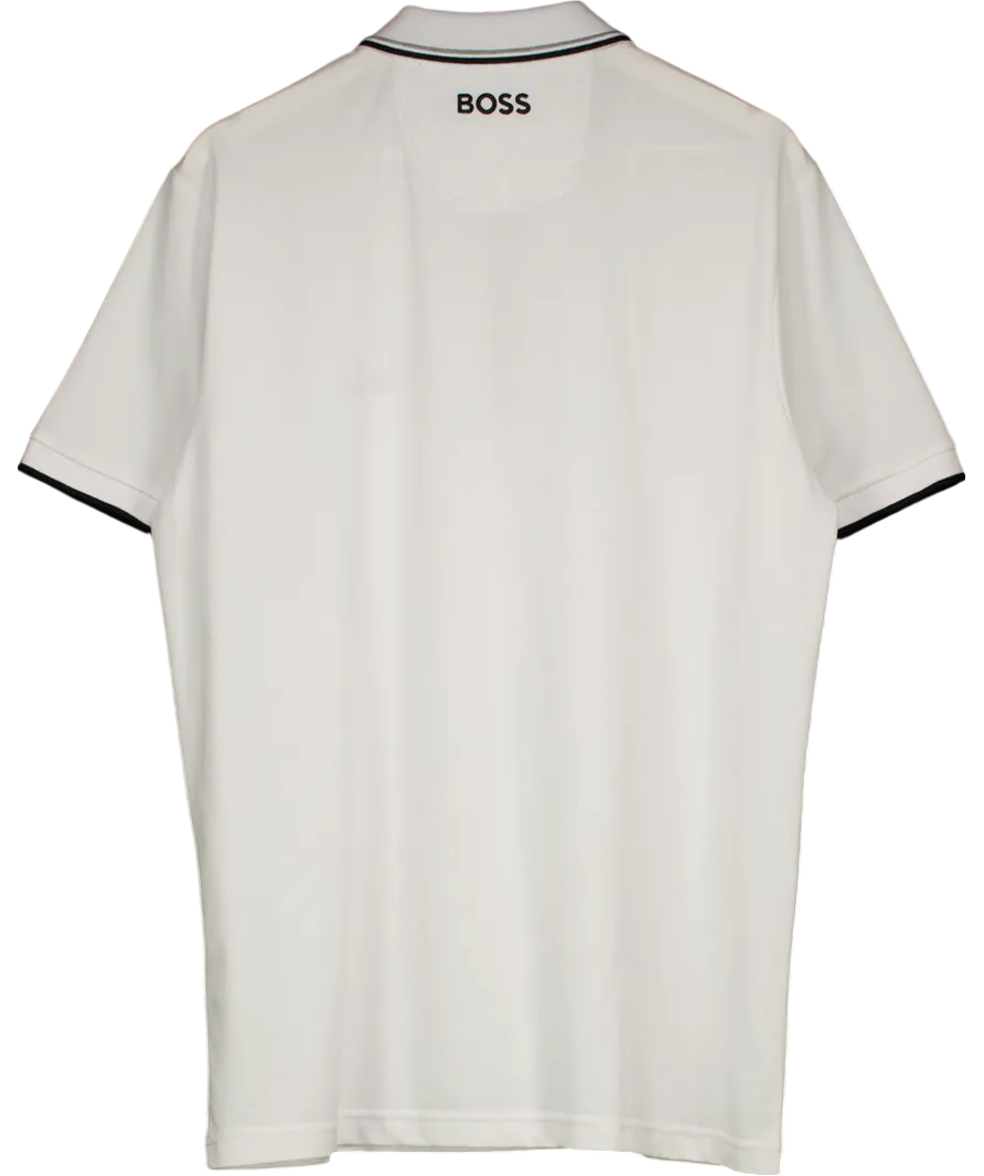 BOSS White Cotton Blend Polo Shirt With Logo Under Collar UK XXL