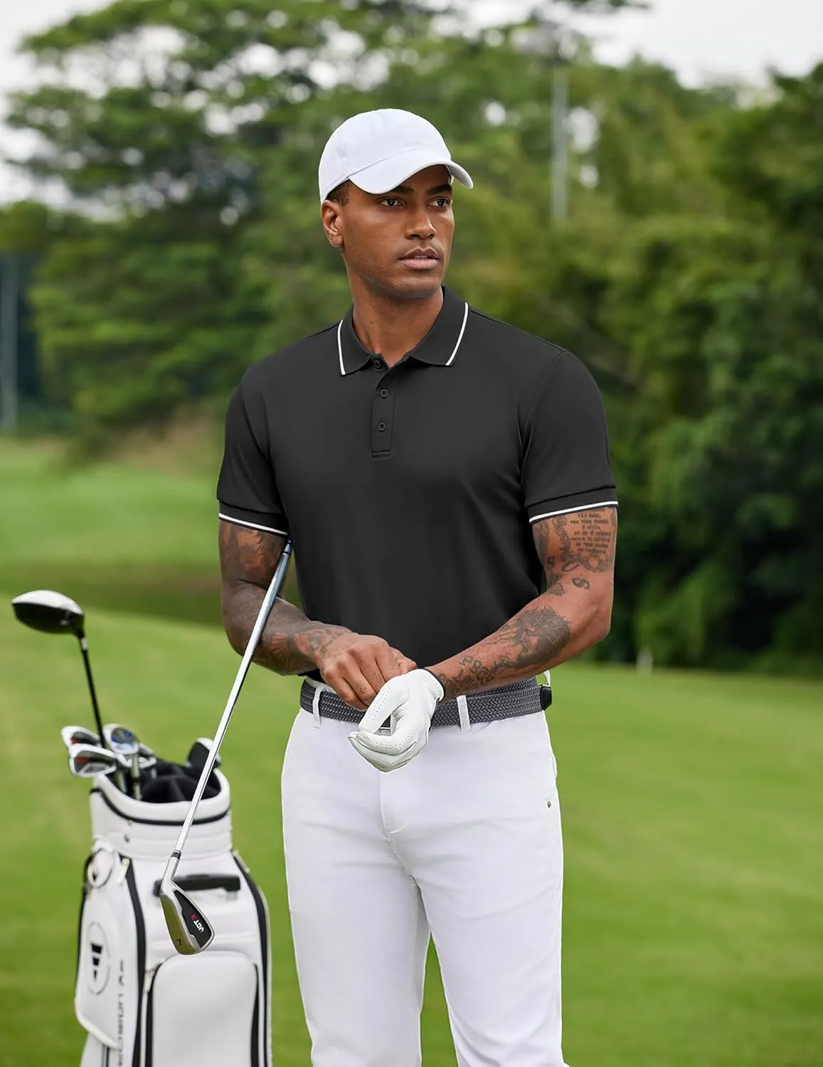 COOFANDY Mens Polo Shirts Short Sleeve Golf Polo Button Pullover Casual Contrast Color Basic T Shirt Ribbed Collar