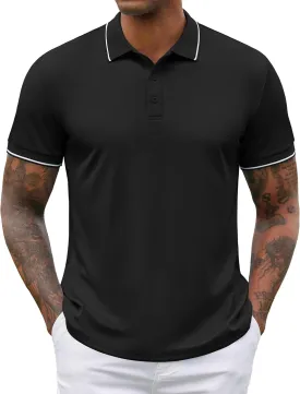 COOFANDY Mens Polo Shirts Short Sleeve Golf Polo Button Pullover Casual Contrast Color Basic T Shirt Ribbed Collar