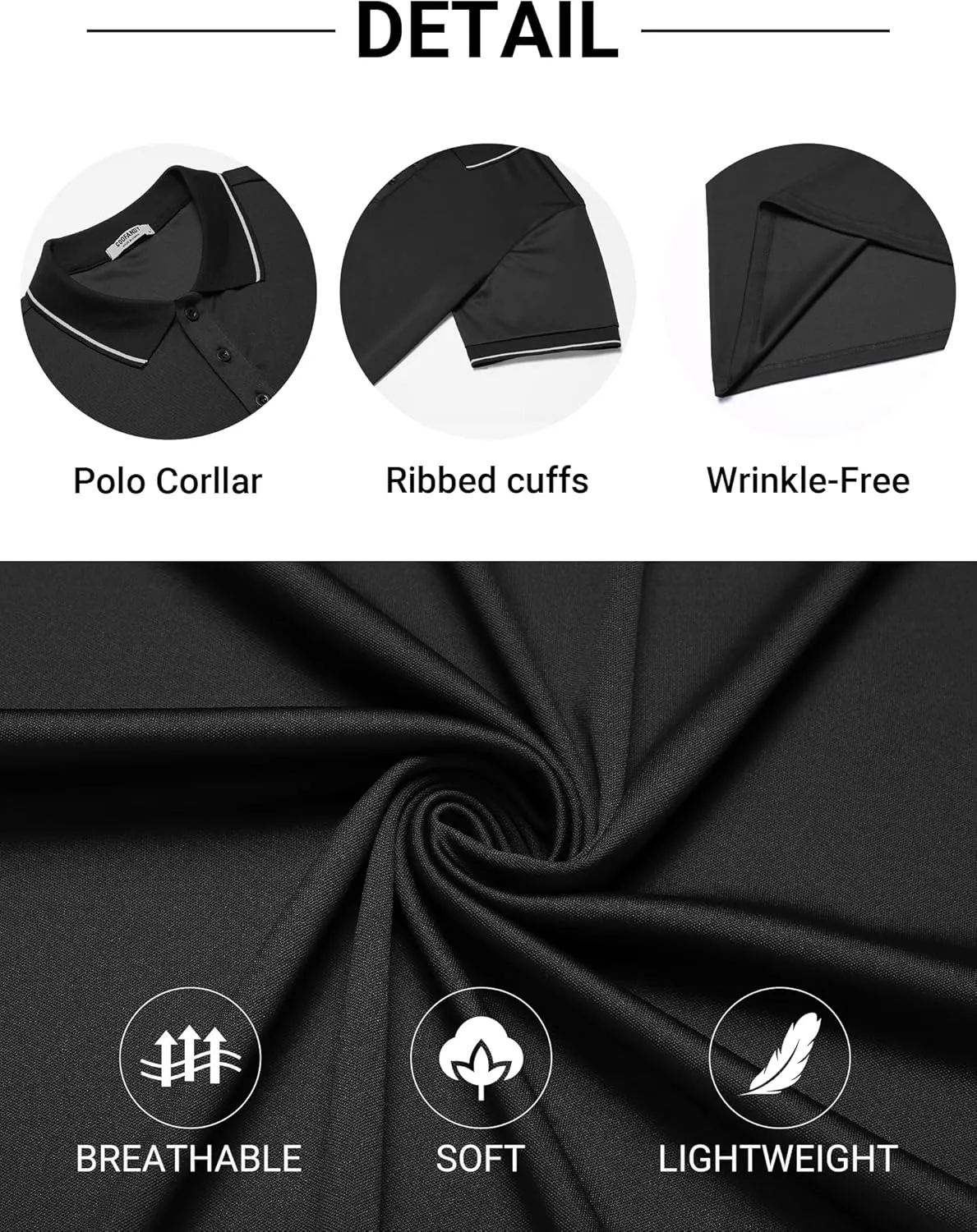 COOFANDY Mens Polo Shirts Short Sleeve Golf Polo Button Pullover Casual Contrast Color Basic T Shirt Ribbed Collar