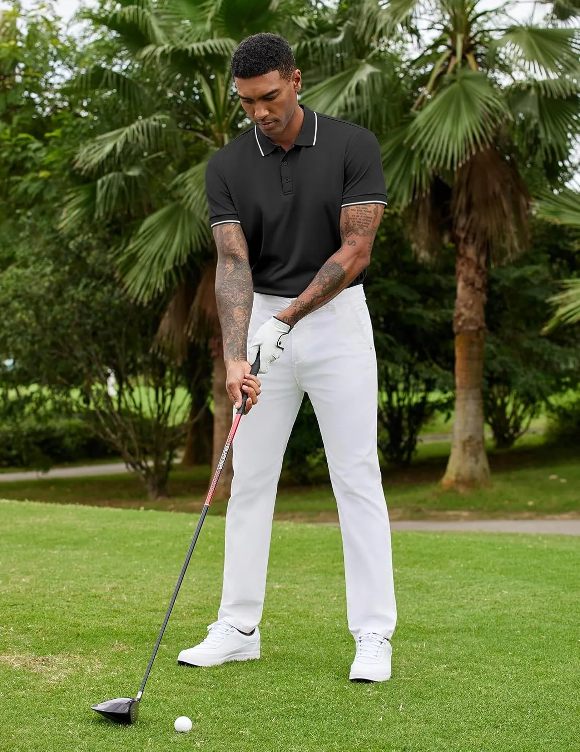 COOFANDY Mens Polo Shirts Short Sleeve Golf Polo Button Pullover Casual Contrast Color Basic T Shirt Ribbed Collar
