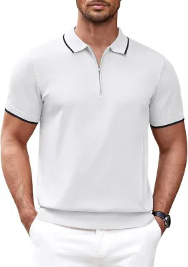 COOFANDY Men's Zipper Polo Shirt Casual Knit Short Sleeve Polo T Shirt Classic Fit Shirts