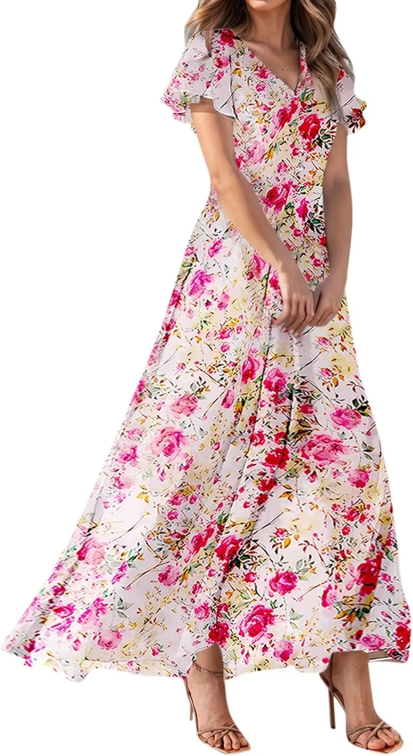 Easter Dress for Women Swing Flowy Ruffle Hem Swing Womens Dresses Chiffon Dress Summer Dresses