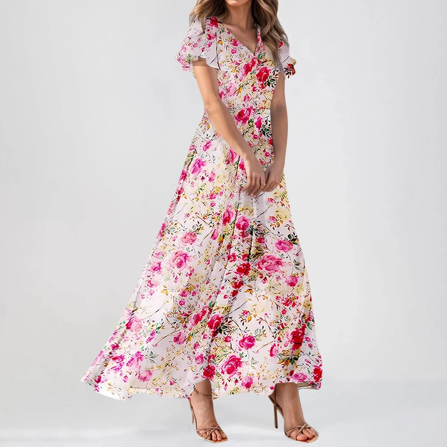 Easter Dress for Women Swing Flowy Ruffle Hem Swing Womens Dresses Chiffon Dress Summer Dresses