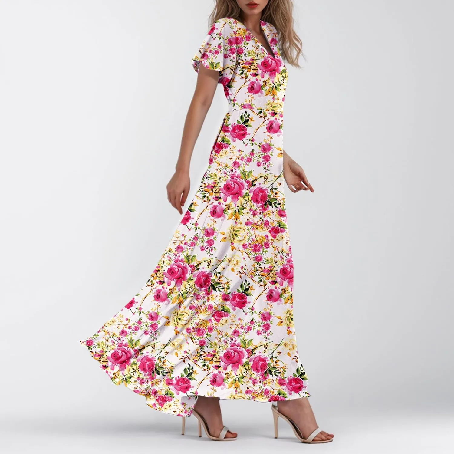 Easter Dress for Women Swing Flowy Ruffle Hem Swing Womens Dresses Chiffon Dress Summer Dresses