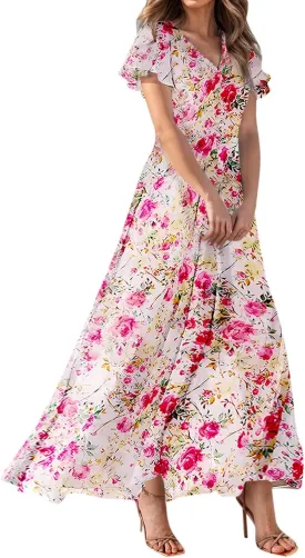 Easter Dress for Women Swing Flowy Ruffle Hem Swing Womens Dresses Chiffon Dress Summer Dresses