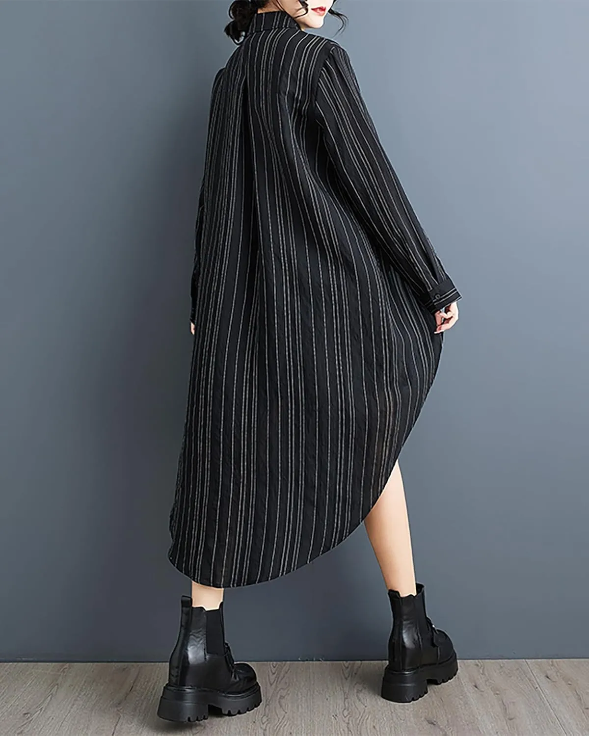 ellazhu Women's Shirt Lapel Flowy Asymmetrical Tops Strip Button Down Long Sleeve Casual GZ348