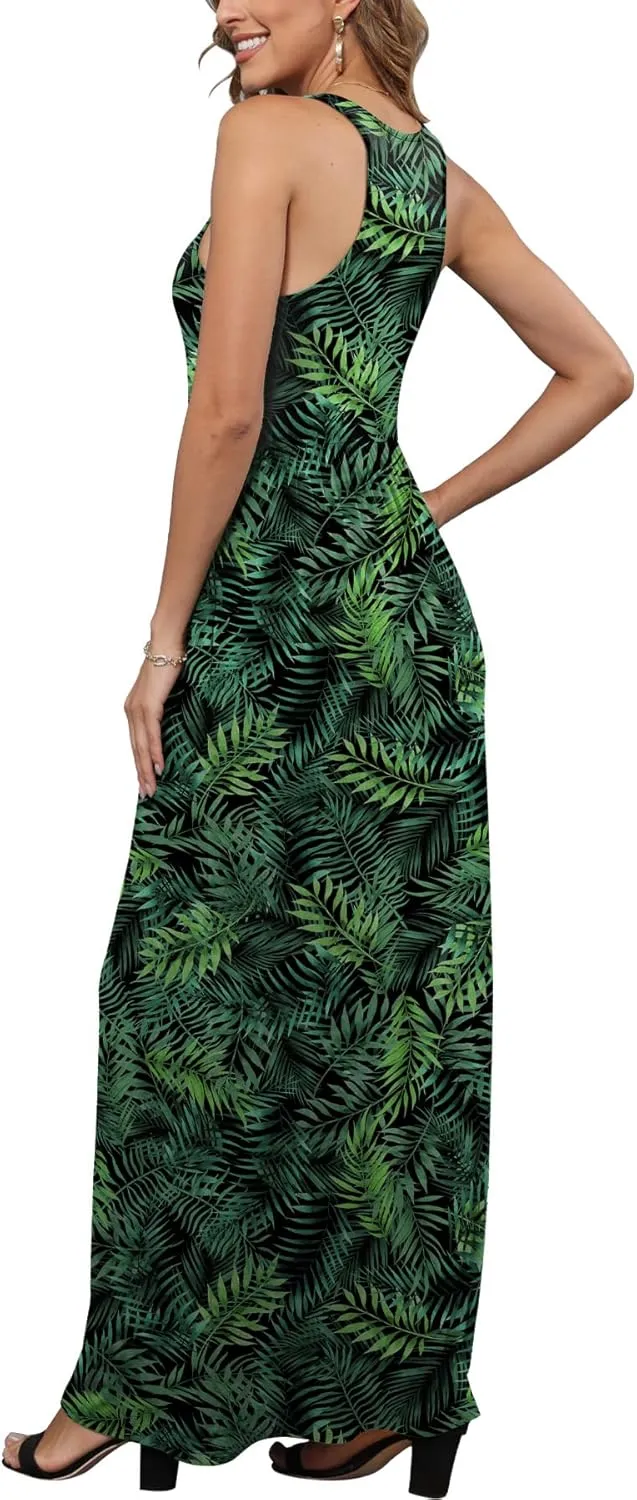 EUOVMY Women's Sleeveless Dress Casual Plain Loose Summer Vacation Long Maxi Dresses with Pockets