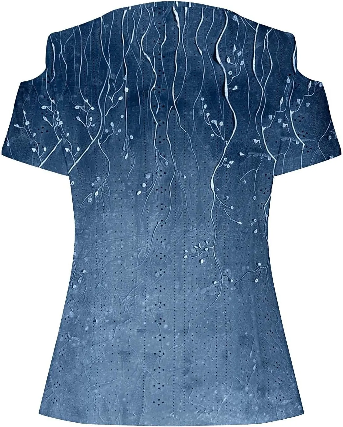 Eyelet Cold Shoulder Tops for Women Casual Strappy Short Sleeve Open Shirts Cut Out Dressy Sexy Foral Tunic Top
