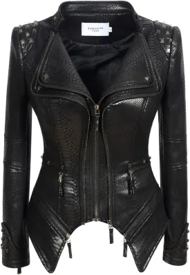 Fashion SX Womens Rivet Faux Leather Jacket Zipper Moto Biker Denim coat Motorcycle Outwear
