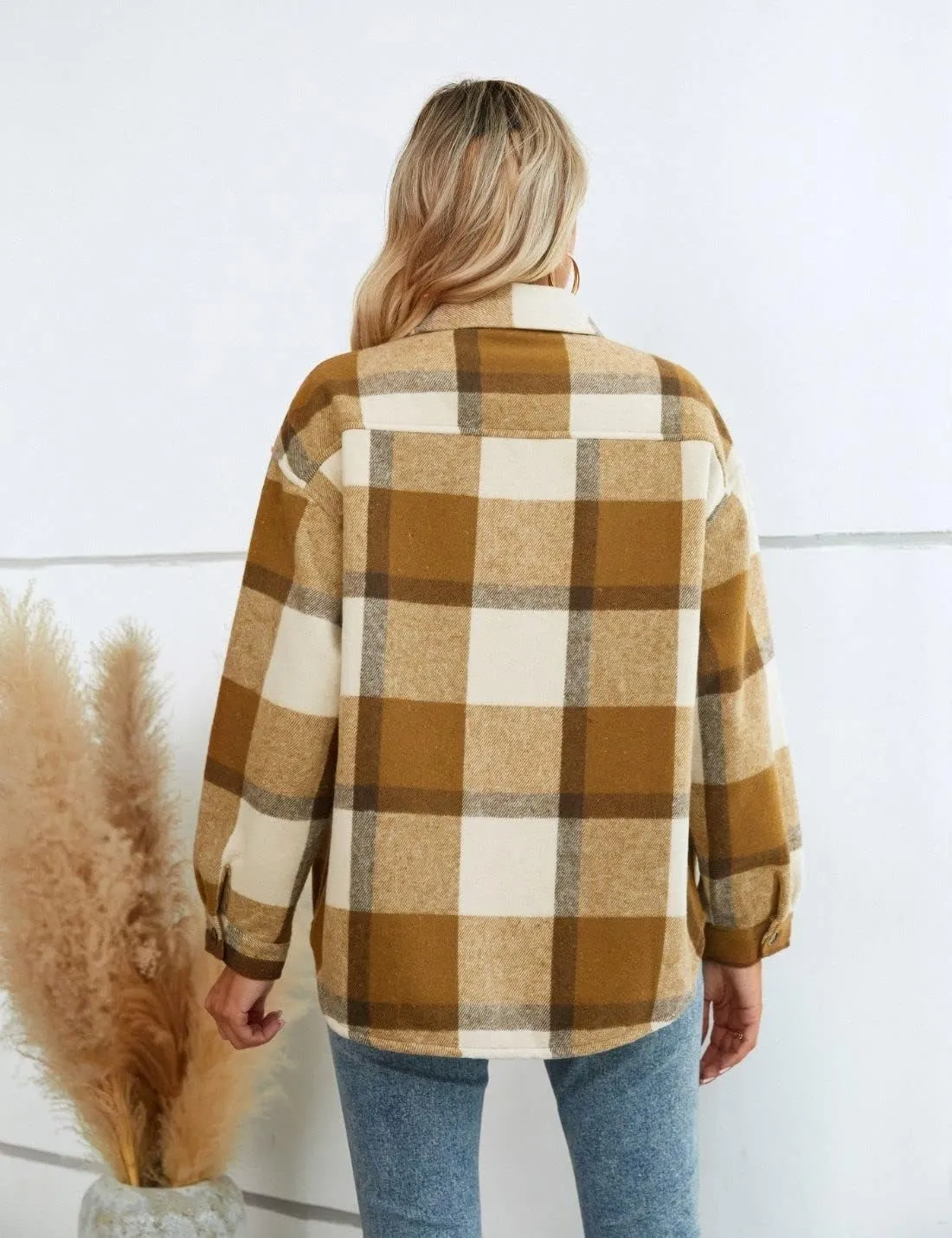 FindThy Women's Warm Sherpa Lined Fleece Plaid Flannel Shirt Jacket Button Down Fuzzy Shacket