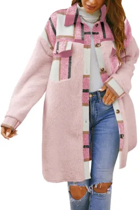 FSHAOES Womens 2024 Winter Coats Fuzzy Fleece Long Jackets Plaid Shacket Button Down Shirts Lightweight Outwear Cardigan
