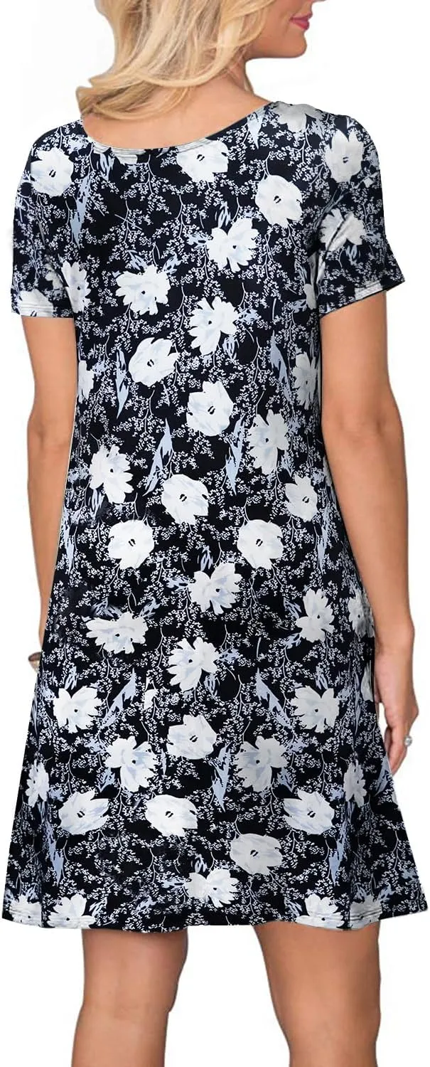 FZ FANTASTIC ZONE Women's Casual Summer T Shirt Dresses Short Sleeve Swing Dress with Pockets
