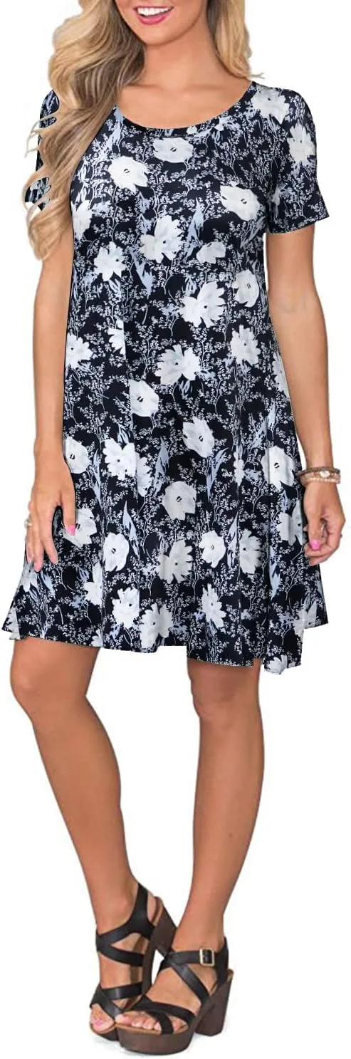FZ FANTASTIC ZONE Women's Casual Summer T Shirt Dresses Short Sleeve Swing Dress with Pockets