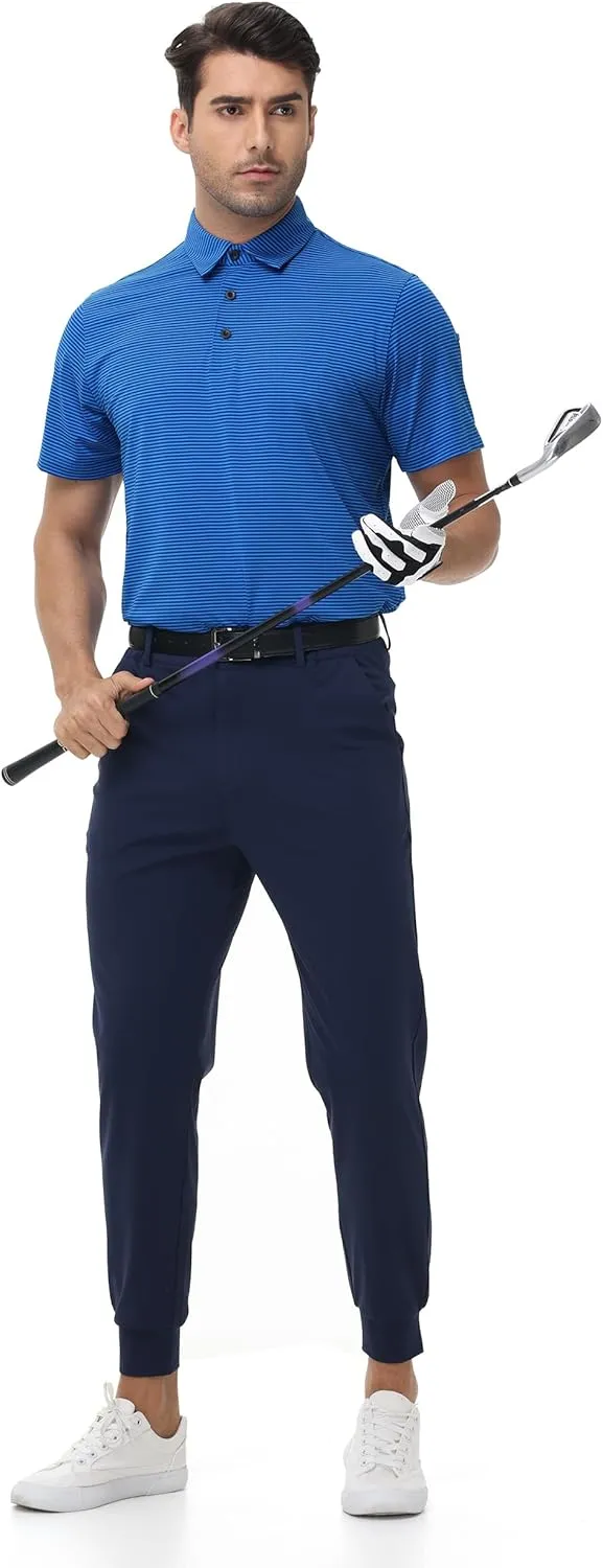 Golf Polos for Men - Striped Sport Polo Shirts for Men Quick Dry Slim Fit, Funny Men Work Golf Shirt Moisture Wicking