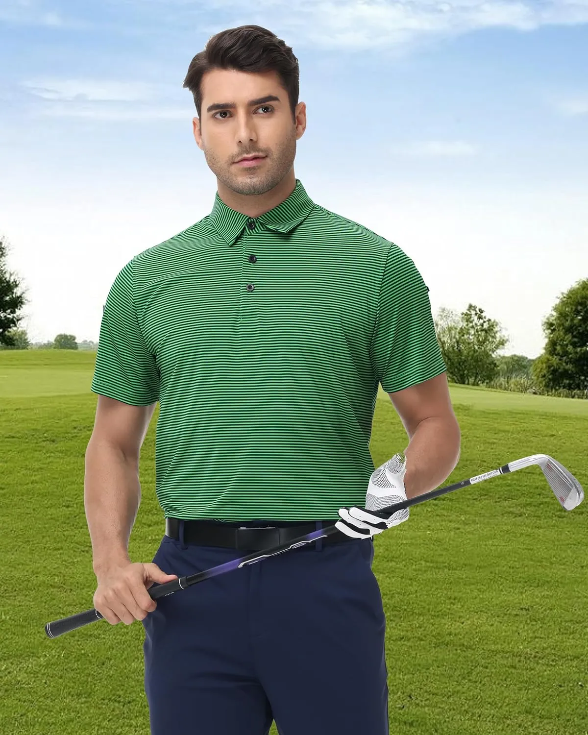 Golf Polos for Men - Striped Sport Polo Shirts for Men Quick Dry Slim Fit, Funny Men Work Golf Shirt Moisture Wicking