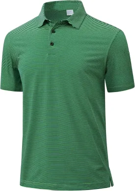 Golf Polos for Men - Striped Sport Polo Shirts for Men Quick Dry Slim Fit, Funny Men Work Golf Shirt Moisture Wicking
