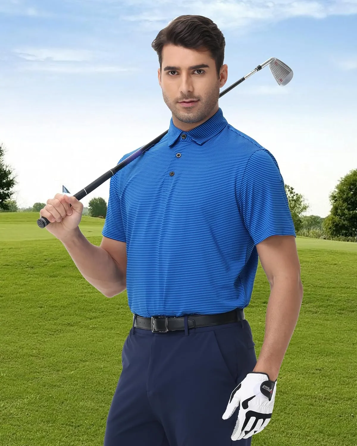 Golf Polos for Men - Striped Sport Polo Shirts for Men Quick Dry Slim Fit, Funny Men Work Golf Shirt Moisture Wicking