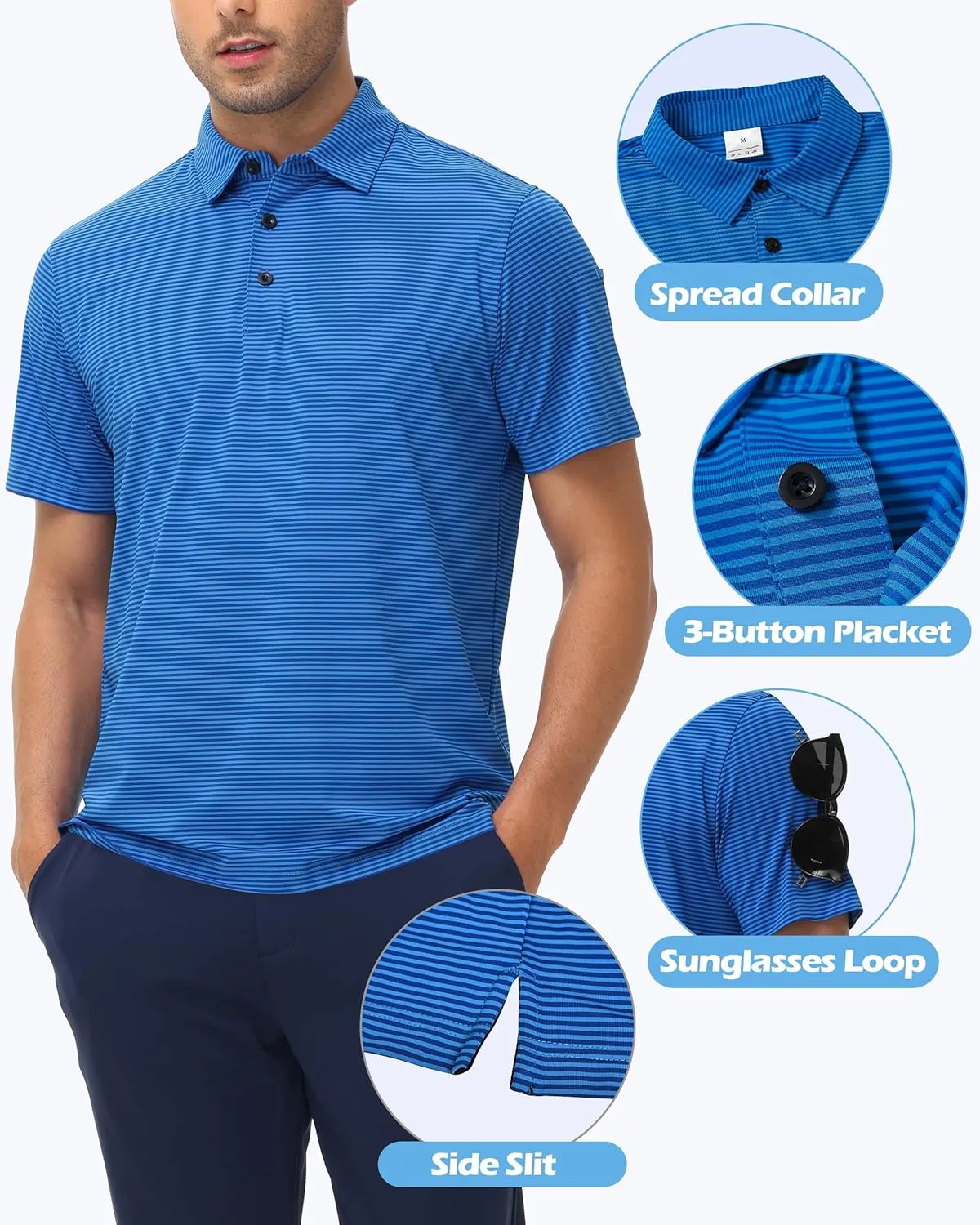 Golf Polos for Men - Striped Sport Polo Shirts for Men Quick Dry Slim Fit, Funny Men Work Golf Shirt Moisture Wicking