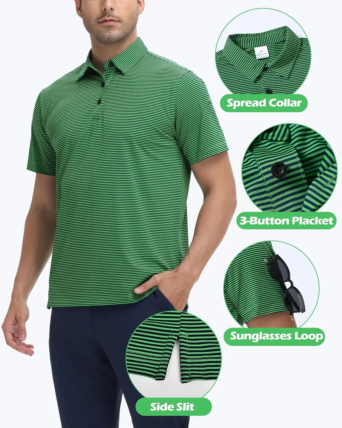 Golf Polos for Men - Striped Sport Polo Shirts for Men Quick Dry Slim Fit, Funny Men Work Golf Shirt Moisture Wicking