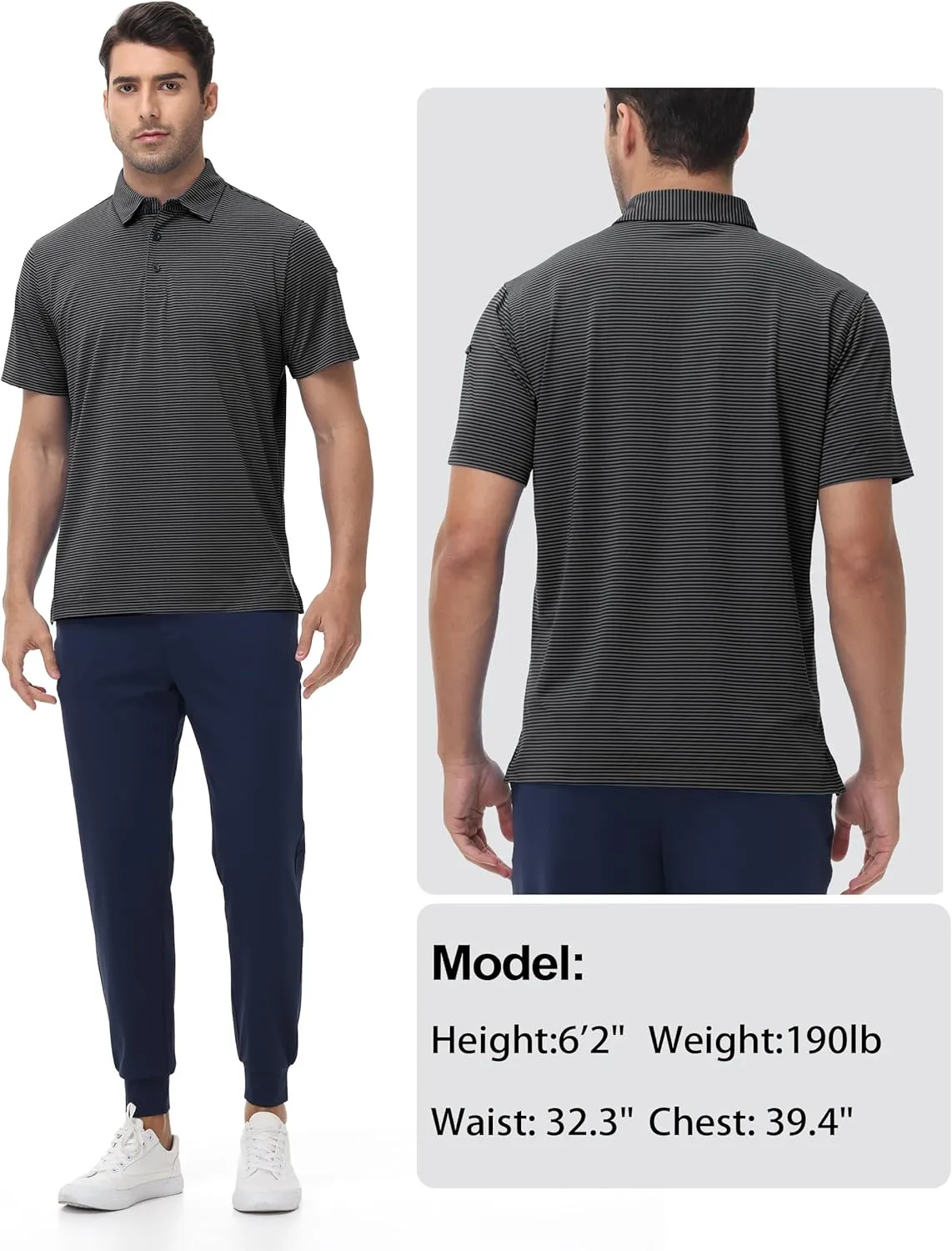 Golf Polos for Men - Striped Sport Polo Shirts for Men Quick Dry Slim Fit, Funny Men Work Golf Shirt Moisture Wicking