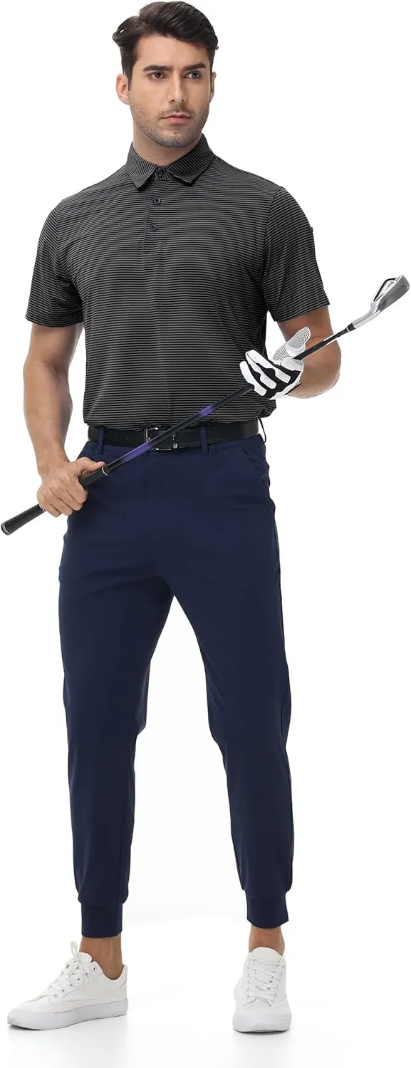 Golf Polos for Men - Striped Sport Polo Shirts for Men Quick Dry Slim Fit, Funny Men Work Golf Shirt Moisture Wicking