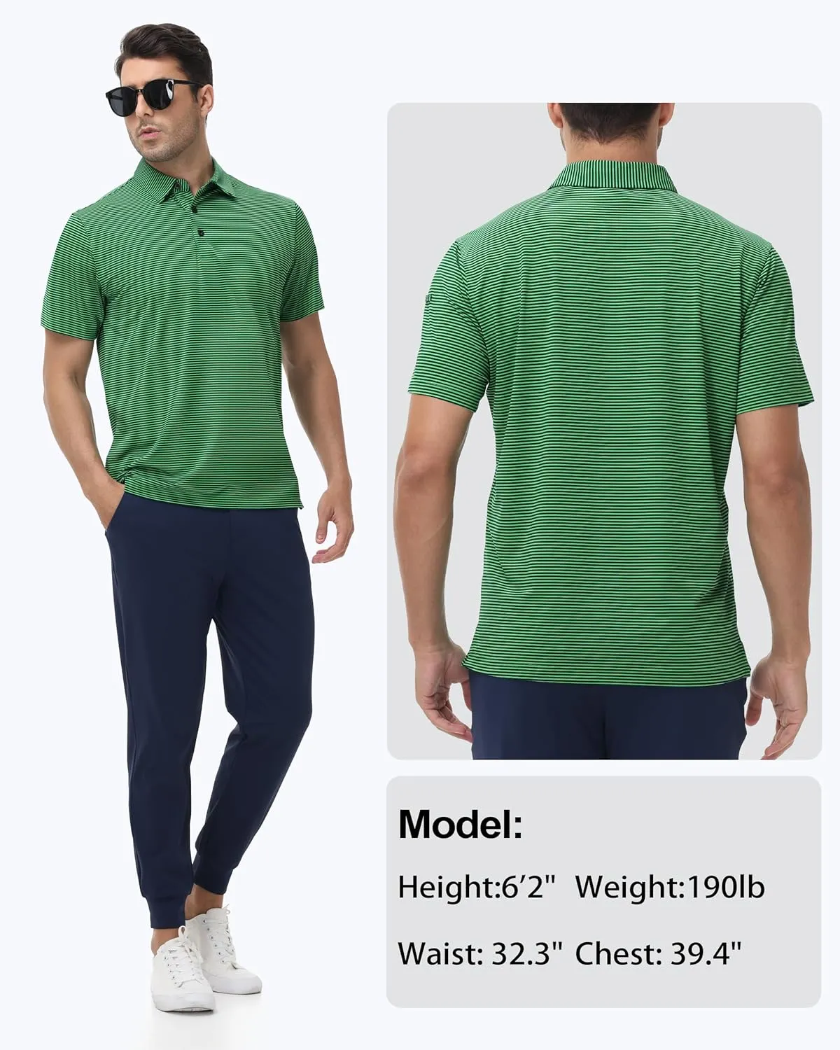 Golf Polos for Men - Striped Sport Polo Shirts for Men Quick Dry Slim Fit, Funny Men Work Golf Shirt Moisture Wicking