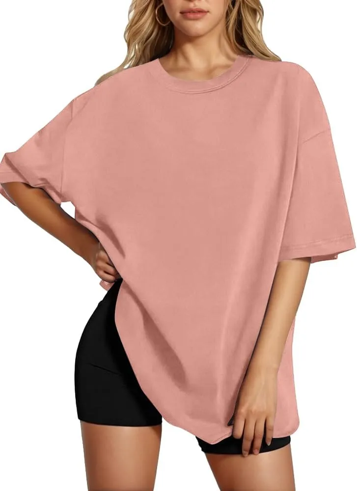 HOTOUCH Womens Oversized T Shirts Crewneck Short Sleeve Workout Blouse Tops Summer Casual Dropped Shoulder Tunic Tee