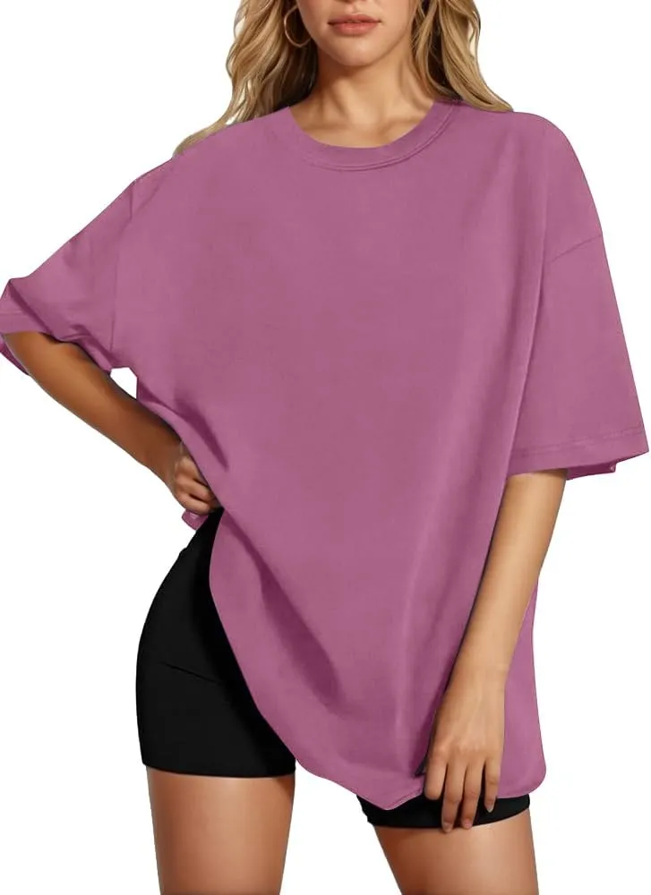 HOTOUCH Womens Oversized T Shirts Crewneck Short Sleeve Workout Blouse Tops Summer Casual Dropped Shoulder Tunic Tee