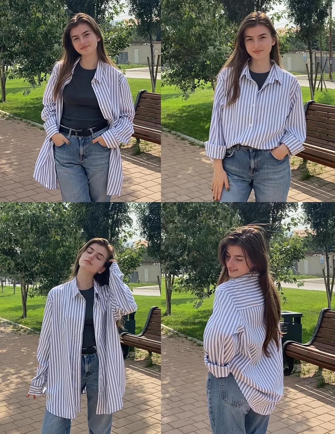 IN'VOLAND Womens Plus Size Button Down Shirt Striped Casual Shirt Long Sleeve Fall Blouse Collared Office Work Blouses Tops
