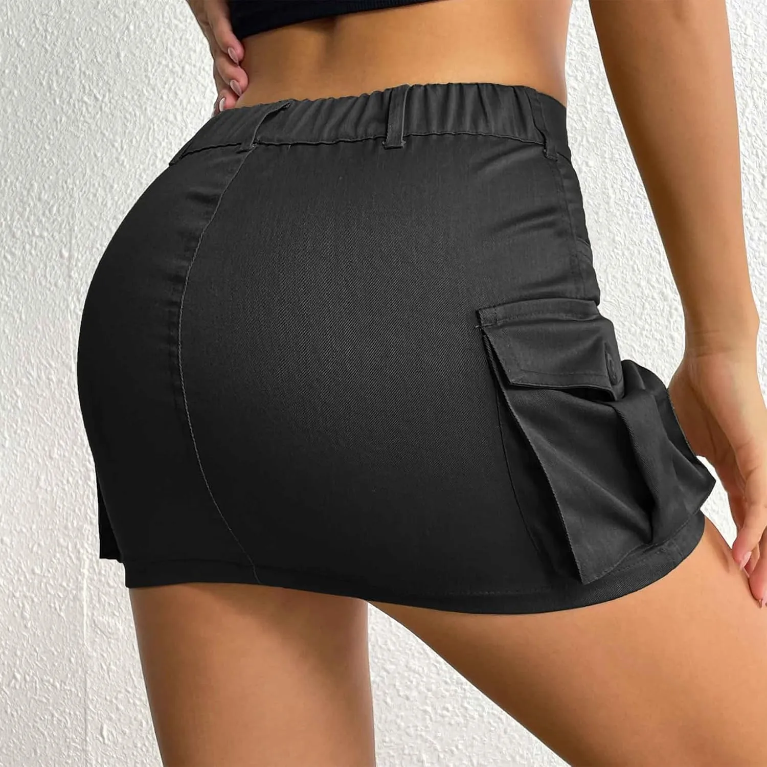 Komorebi Cargo Skirts for Women Mini Y2K Skirt Low Rise Flat Pockets Button Bodycon Denim Jean Skirts