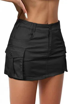 Komorebi Cargo Skirts for Women Mini Y2K Skirt Low Rise Flat Pockets Button Bodycon Denim Jean Skirts