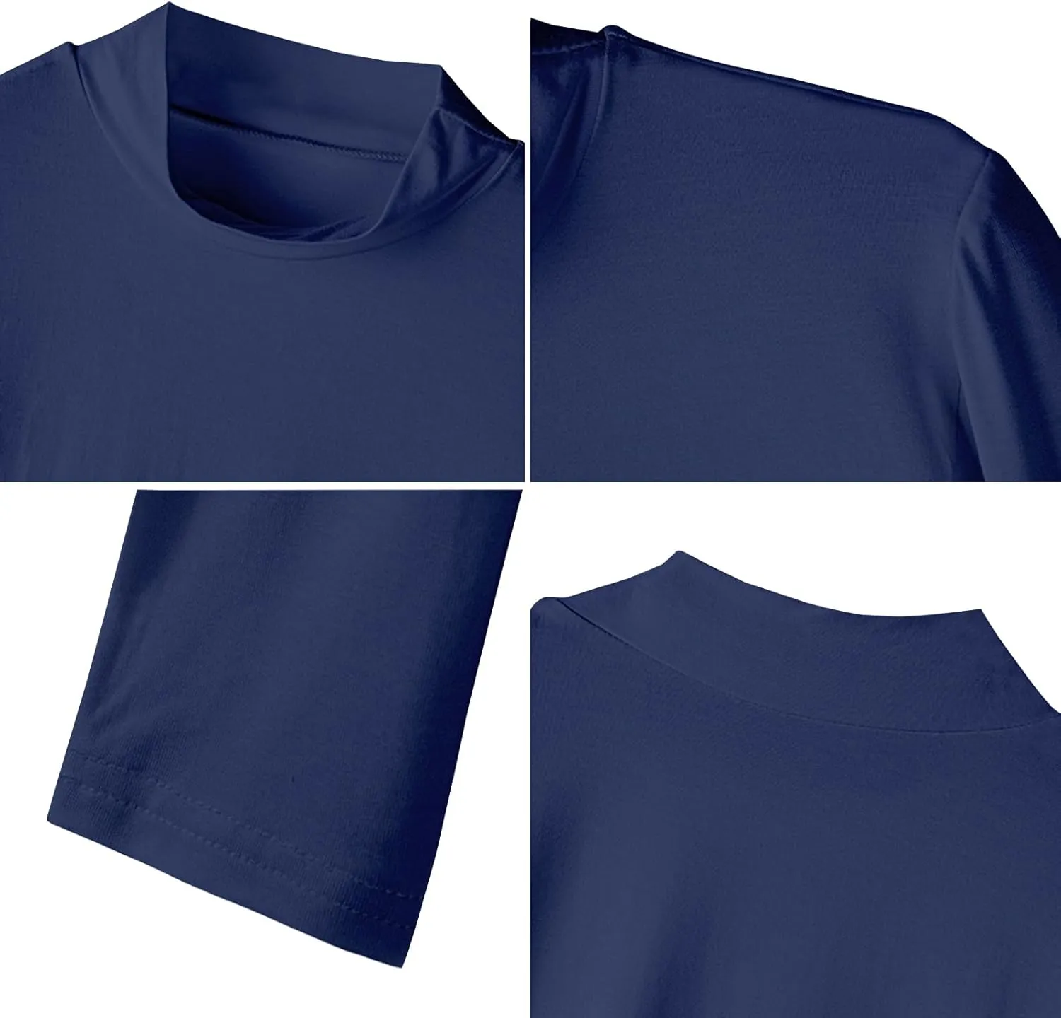LONGBIDA Women's Long Sleeve Mock Neck Pure Soft Thin Sexy Stretch Crop TOP T Shirt