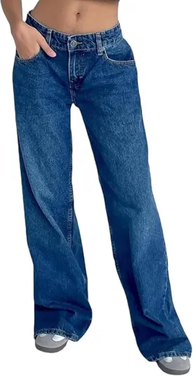 Low Rise Baggy Jeans for Women y2k Straight Wide Leg Boyfriend Trendy Cute Jeans White Long Denim Pants