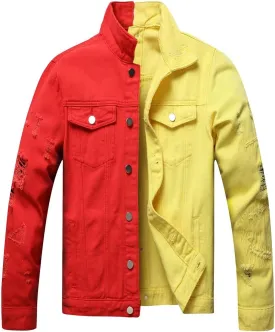 LZLER Jean Jacket for Men,Separable Left&Right Ripped Slim Fit Mens Denim Jacket