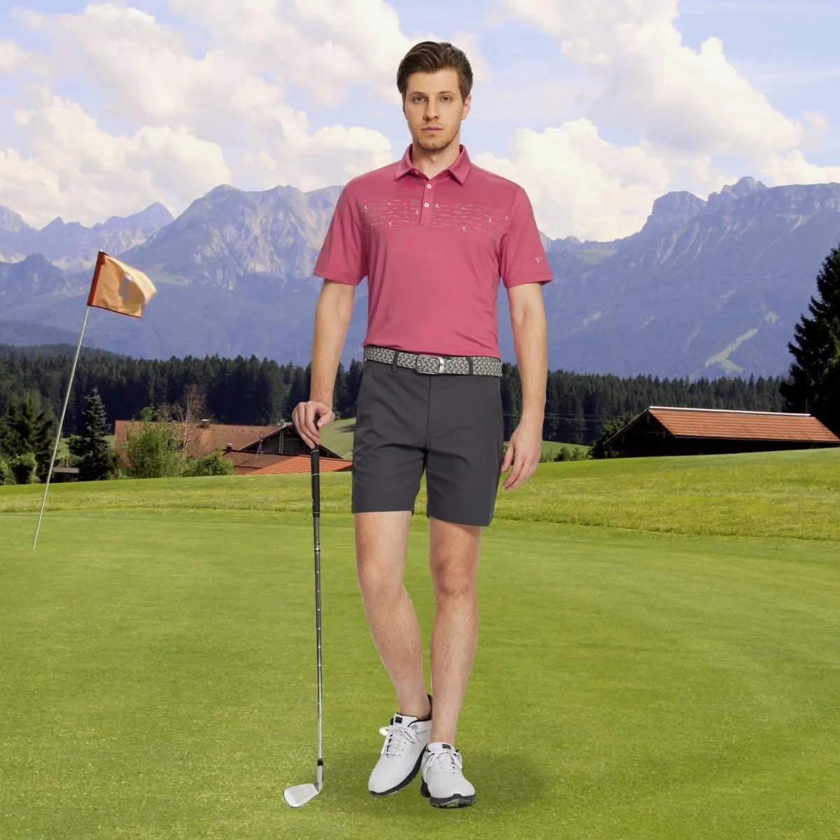 M MAELREG Golf Shirts for Men Quick Dry Short Sleeve Casual Stylish Moisture Wicking Chest Print Collared Mens Polo Shirts
