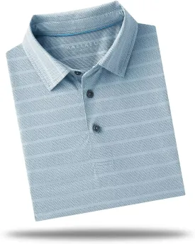 M MAELREG Men's Golf Shirts Moisture Wicking Dry Fit Lightweight Performance Short Sleeve Jacquard Striped Polo Shirts