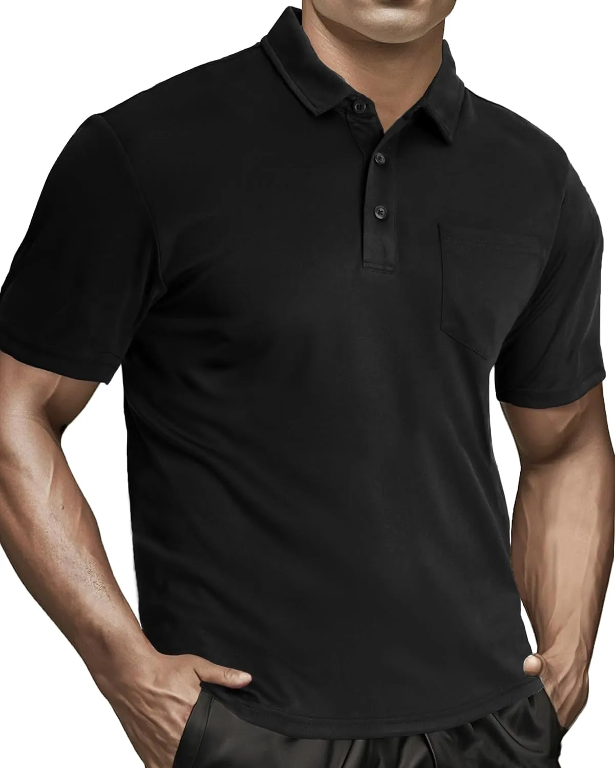 MAGCOMSEN Polo Shirts for Men with Pocket Short Sleeve Collared Golf Shirts Quick Dry Pique Performance Athletic Summer